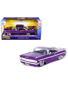 1959 Chevrolet Impala Lowrider Diecast Model Car Candy Purple DUB Wheels 1/24 Jada