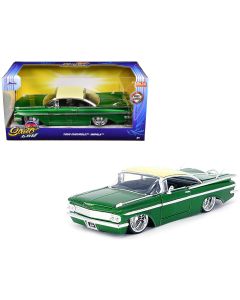 1959 Chevrolet Impala Diecast Model Car Green Metallic Cream Top DUB Wheels 1/24