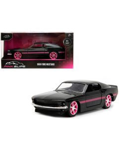 1969 Ford Mustang Black Metallic Pink Stripes Wheels Diecast Model Car Jada 1/32