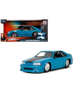 1989 Ford Mustang GT Diecast Model Car Blue Black Hood Stripes 1/24 Jada Fast & Furious