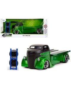 1947 Ford COE Flatbed Truck Diecast Model 1/24 Green Metallic Matt Black Toyo Tires