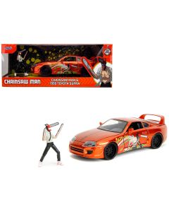 1995 Toyota Supra Orange Metallic Diecast Model with Chainsaw Man Figure 1/24 Jada
