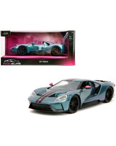 2017 Ford GT 1/24 Diecast Model Car Blue Metallic Pink Black Stripes Jada