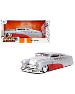 1951 Diecast Model Car - Mercury Silver Metallic & Red, Flame Graphics, Jada 1/24