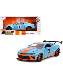 2016 Chevrolet Camaro Widebody Diecast Model Car 1/24 Light Blue Gulf Oil Stripes