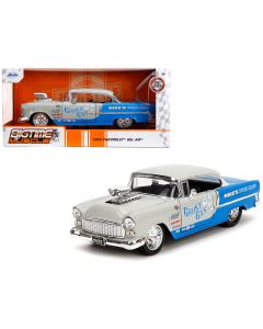 1955 Chevrolet Bel Air Diecast Model Car - Light Gray & Blue, Bigtime Muscle 1/24