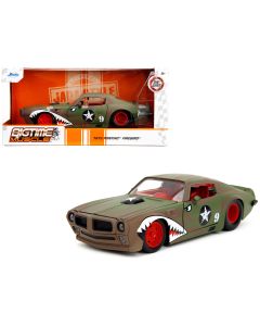 1972 Pontiac Firebird Diecast Model Car 1/24 Green Camouflage Flames Red Interior