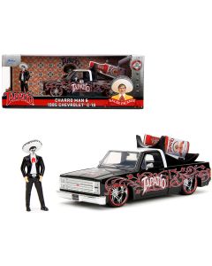 1985 Chevrolet C-10 Pickup Truck Black & White Top + Charro Man Diecast 1/24