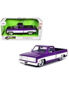 1985 Chevrolet C-10 Pickup Truck Diecast Model Car, Purple Metallic, Lorenzo Wheels, 1/24 Scale