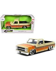 1985 Chevrolet C-10 Pickup Truck Diecast Model 1/24 Beige Stripes Jada Just Trucks