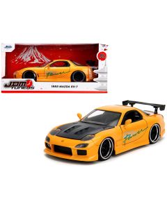 1993 Mazda RX-7 JDM Tuners Diecast Model Car 1/24 HKS Power Yellow Carbon Hood
