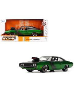 1970 Dodge Charger R/T 1/24 Diecast Model Car - Bigtime Muscle Dark Gray/Green Stripes