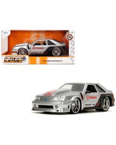 1989 Ford Mustang GT Diecast Model Car 1/24 Silver Metallic Matt Black Bigtime Muscle