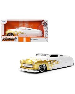 1951 Mercury Coupe Diecast Model Car White Gold Flames Bigtime Muscle 1/24 Jada