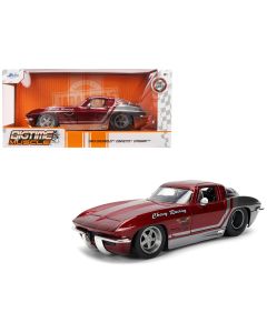1963 Chevrolet Corvette Stingray Diecast Model Car Red Metallic Gray Bigtime Muscle 1/24