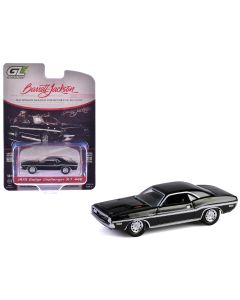 1970 Dodge Challenger R/T 440 Diecast Model Car Black/White Stripes 1/64 Greenlight