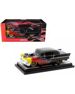 1957 Chevrolet 150 Sedan Black Flames Limited Edition 1/24 Diecast Model Car M2