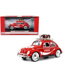 1966 Volkswagen Beetle Diecast Model Car Red Enjoy Coca-Cola Roof Rack & Accessories 1/24