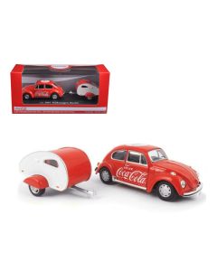 1967 Volkswagen Beetle Red 1/43 Diecast Model Car w/ Teardrop Trailer Coca-Cola
