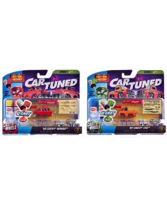 1987 Chevrolet C10 Pickup Truck Diecast Model - Orange & 1956 Chevrolet Nomad Red Set