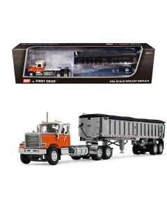 2023 Chevrolet Bison Day Cab 1/64 Diecast Model with East End Dump Trailer - Orange Beige by DCP/First Gear