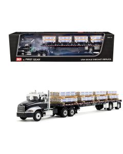2023 Mack Pinnacle Day Cab & Minimizer Parts, 53' Wilson Roadbrute Flatbed Trailer, 1/64 Diecast Model by DCP/First Gear
