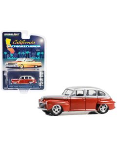1947 Ford Fordor Super Deluxe Lowrider 1/64 Diecast Red Silver Metallic Greenlight