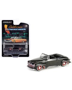 1947 Ford Deluxe Convertible Lowrider Black Red Graphics 1/64 Diecast Model Car
