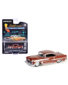 1955 Chevrolet Bel Air Lowrider Diecast Model Car Red Metallic Silver 1/64 Greenlight