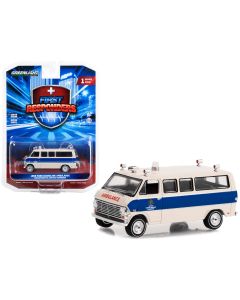 1969 Ford Econoline Ambulance Diecast Model - Beige Blue Stripes 1/64 Greenlight