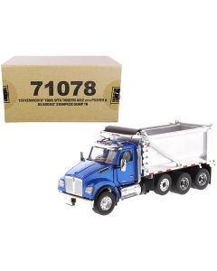 2023 Kenworth T880S SFFA Tandem Axle OX Stampede Dump Truck 1/50 Diecast Model Blue Chrome