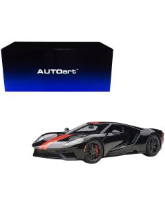 2017 Ford GT 1/18 Model Car Shadow Black Orange Stripes Autoart
