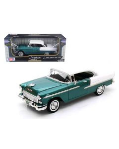 1955 Chevrolet Bel Air Hardtop Diecast Model Car Green Metallic & White 1/18 Motormax