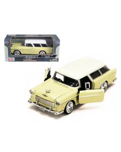 1955 Chevrolet Bel Air Nomad Diecast Model Car 1/24 Yellow White Top Motormax