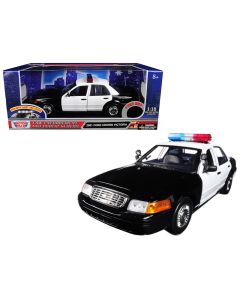 2001 Ford Crown Victoria Police Car 1/18 Diecast Model Black & White with Lights
