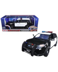 2015 Ford Police Interceptor Utility 1/18 Diecast Model Car Black White Lights Sounds