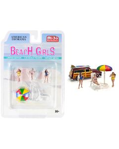 1/64 Scale Diecast Set Beach Girls 5pc Figurines Chaise Umbrella American Diorama