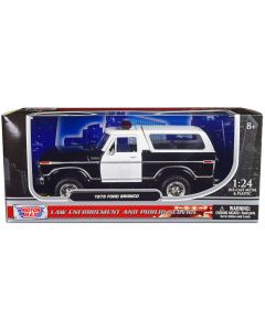 1978 Ford Bronco Police Car 1/24 Diecast Model Black White by Motormax