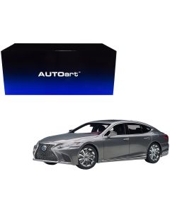 2018 Lexus LS500h 1/18 Model Car - Manganese Luster Gray Metallic, Crimson/Black Interior by Autoart