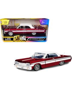 1964 Chevrolet Impala Lowrider 1/24 Diecast Model Car Candy Red Metallic White Top
