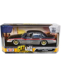 1993 Ford Crown Victoria Lowrider Diecast Model Car 1/24 Black Silver Red Stripes