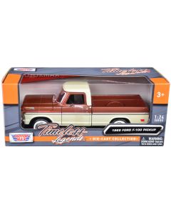 1969 Ford F-100 Pickup Truck Diecast Model Car Brown Metallic & Cream 1/24 Motormax
