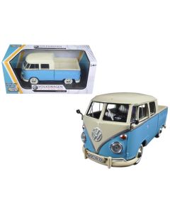 2023 Volkswagen Type 2 (T1) Double Cab Pickup Truck Diecast Model 1/24 Light Blue Cream