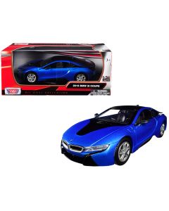 2018 BMW i8 Coupe Diecast Model Car 1/24 Metallic Blue Black Top Motormax
