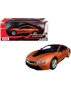 2018 BMW i8 Coupe 1/24 Diecast Model Car Metallic Orange Black Top Motormax