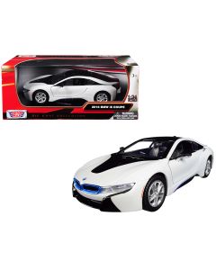2018 BMW i8 Coupe 1/24 Diecast Model Car Metallic White Black Top by Motormax