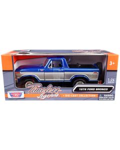 1978 Ford Bronco Ranger XLT Open Top Blue Metallic 1/24 Diecast Model Car Motormax