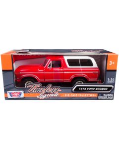 1978 Ford Bronco 1/24 Diecast Model Car - Custom Red & White Timeless Legends by Motormax