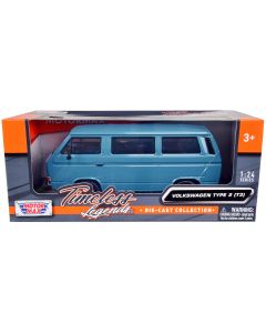 1980s Volkswagen Type 2 T3 Van Blue 1/24 Diecast Model Car Motormax Timeless Legends