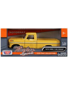 1972 Ford F-100 Pickup Truck Diecast Model Car Yellow 1/24 Motormax Timeless Legends